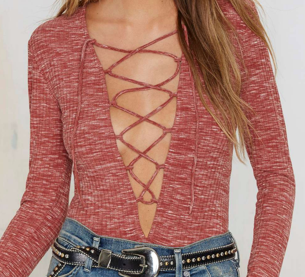 Mariana Ribbed Lace-Up Bodysuit